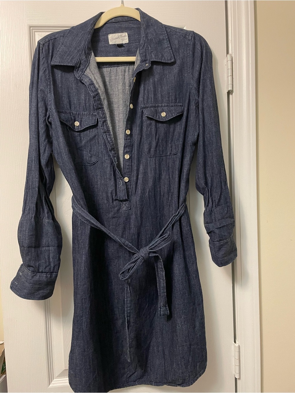 Universal Thread Indigo Chambray Long-Sleeve Shirt Dress with Tie Waist - Picture 1 of 6